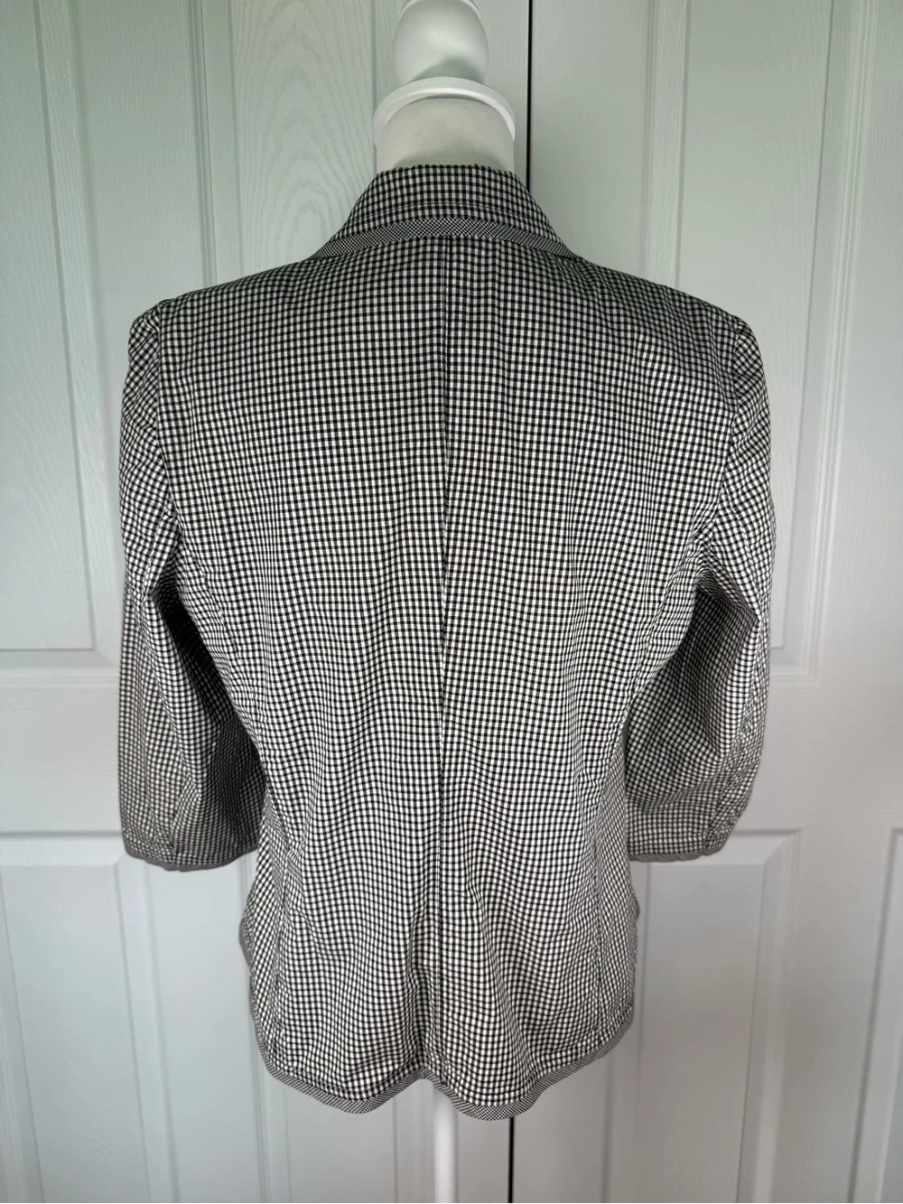 Talbots Boho Size 12 P Black & White Gingham Check Blazer Jacket Stretch Cotton